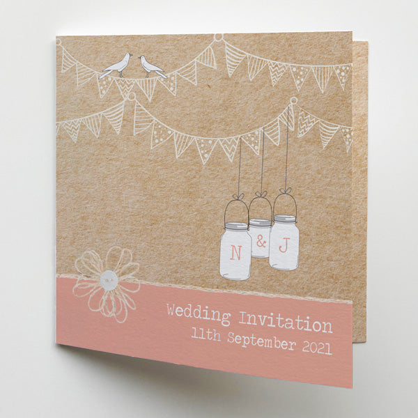 Vintage Bunting & Love Birds Wedding Invitation
