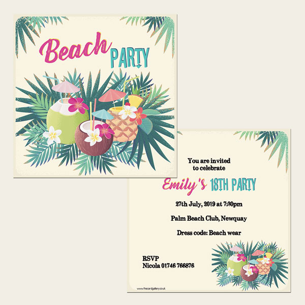 Party Invitations - Hawaiian Beach - Pack of 10