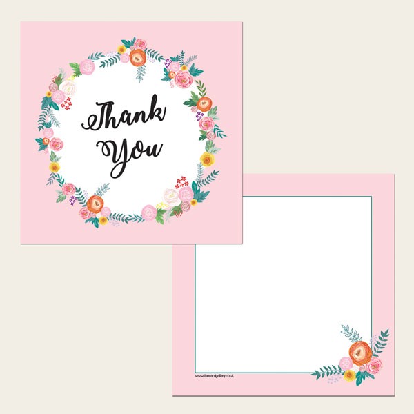 Ready to Write Thank You Cards - Pink Flowers Border - Pack of 10
