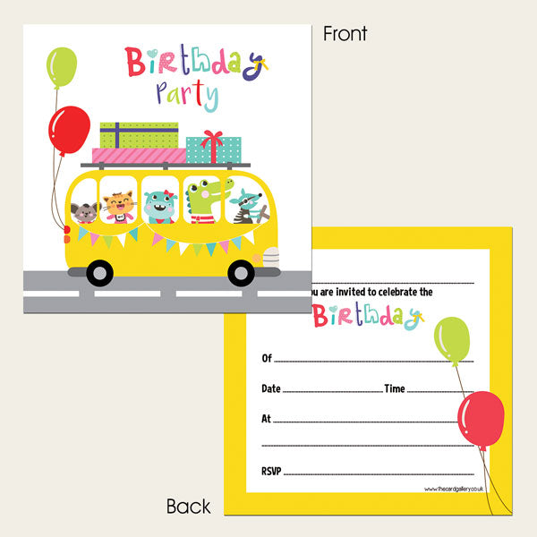 Ready To Write Kids Birthday Invitations - Party Bus - Pack of 10