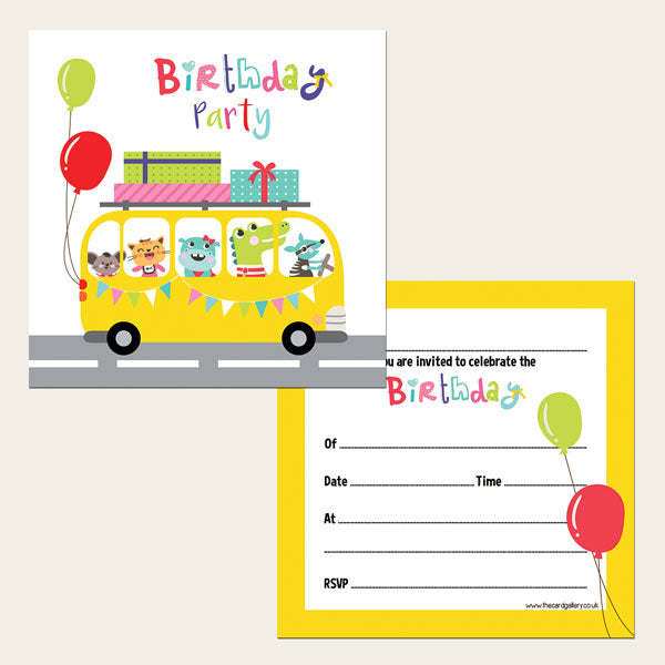 Ready To Write Kids Birthday Invitations - Party Bus - Pack of 10