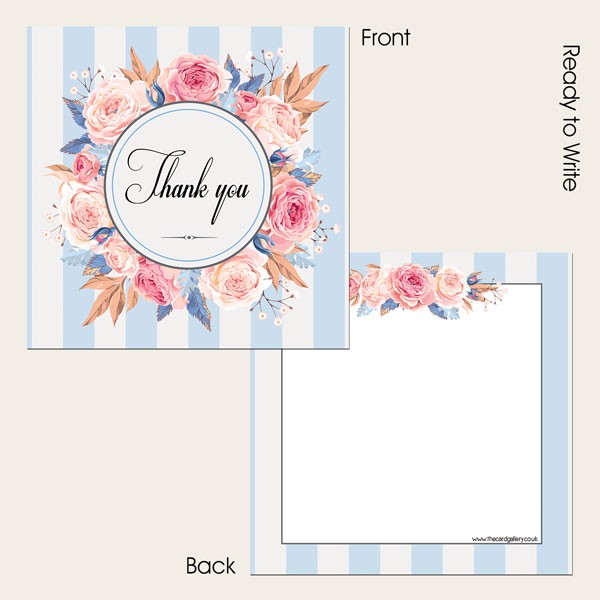 Ready to Write Thank You Cards - Striped Blue Floral Pattern - Pack of 10