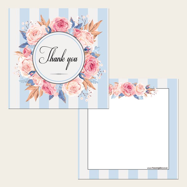 Ready to Write Thank You Cards - Striped Blue Floral Pattern - Pack of 10