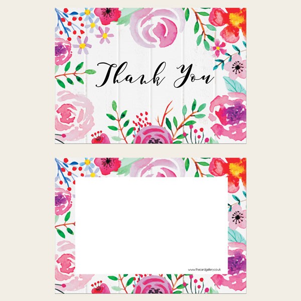 Ready to Write Thank You Cards - Bright Watercolour Flowers - Pack of 10