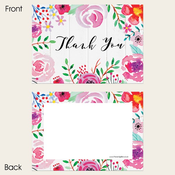 Ready to Write Thank You Cards - Bright Watercolour Flowers - Pack of 10