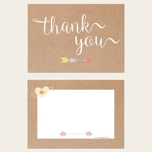 Thank You Cards - Rustic Hearts and Arrows - Pack of 10
