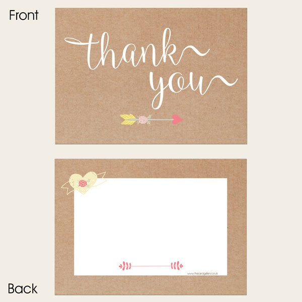 Thank You Cards - Rustic Hearts and Arrows - Pack of 10