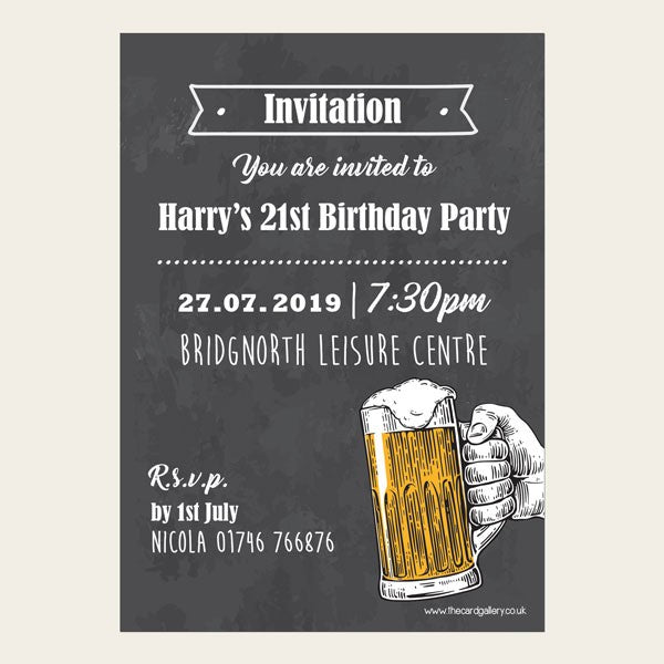 21st Birthday Invitations - Chalkboard Beer - Pack of 10