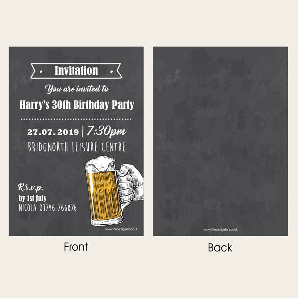 30th Birthday Invitations - Chalkboard Beer - Pack of 10
