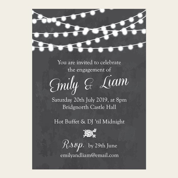 Engagement Party Invitations - Chalkboard Festoon Lights