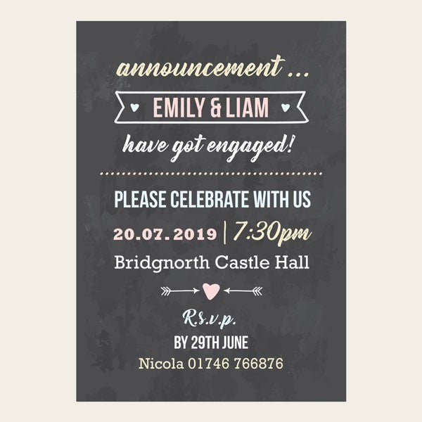 Engagement Party Invitations - Chalkboard Pastel Typography