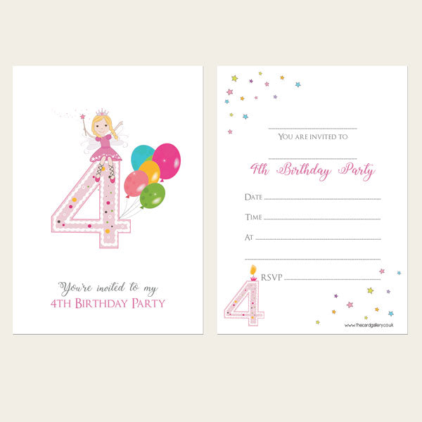 category header image Ready To Write Kids Invitations - Girls 4th Birthday Fairy - Pack of 10