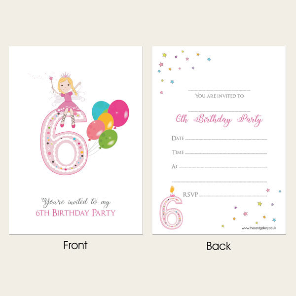 Ready To Write Kids Invitations - Girls 6th Birthday Fairy - Pack of 10