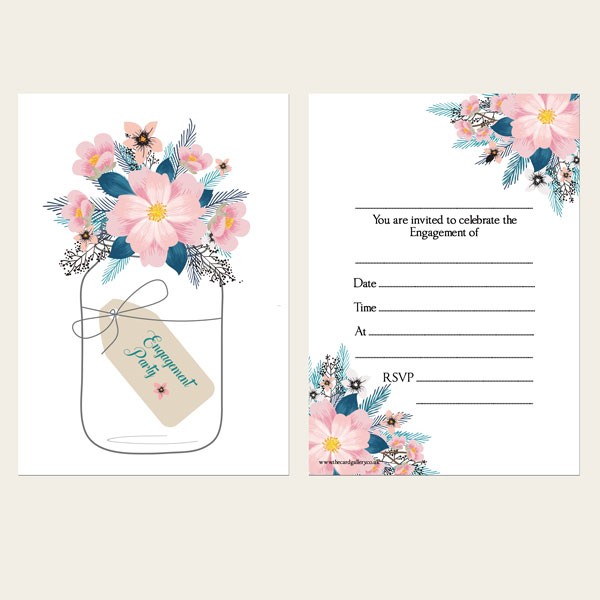 Engagement Party Invitations - Pink Mason Jar Flowers
