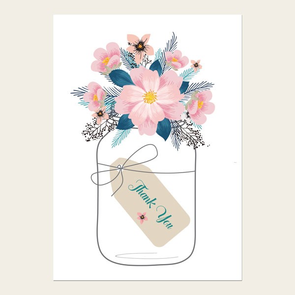 Thank You Cards - Pink Mason Jar Flowers