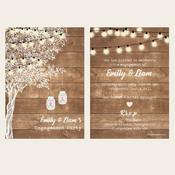 Engagement Party Invitations - Rustic Festoon Lights & Mason Jars