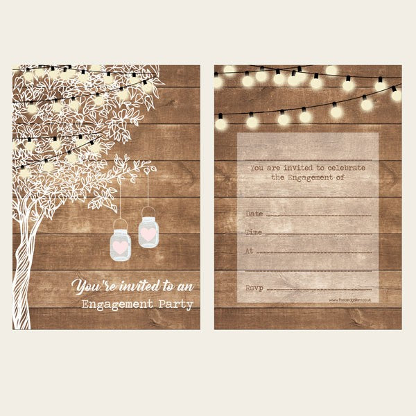 Engagement Party Invitations - Rustic Festoon Lights & Mason Jars