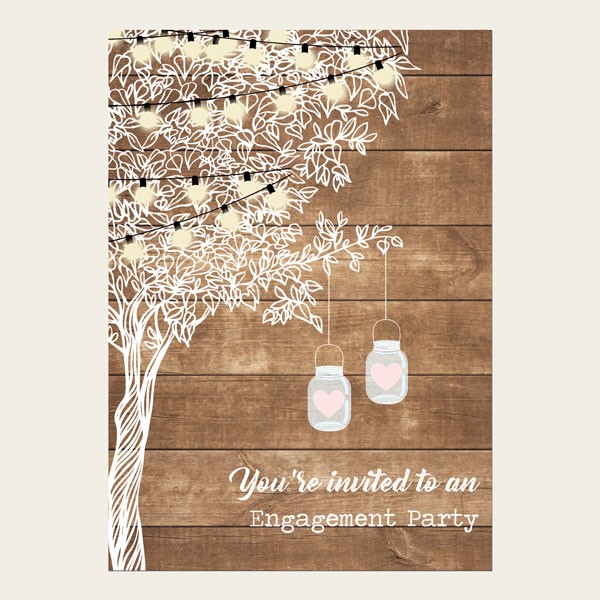 Engagement Party Invitations - Rustic Festoon Lights & Mason Jars