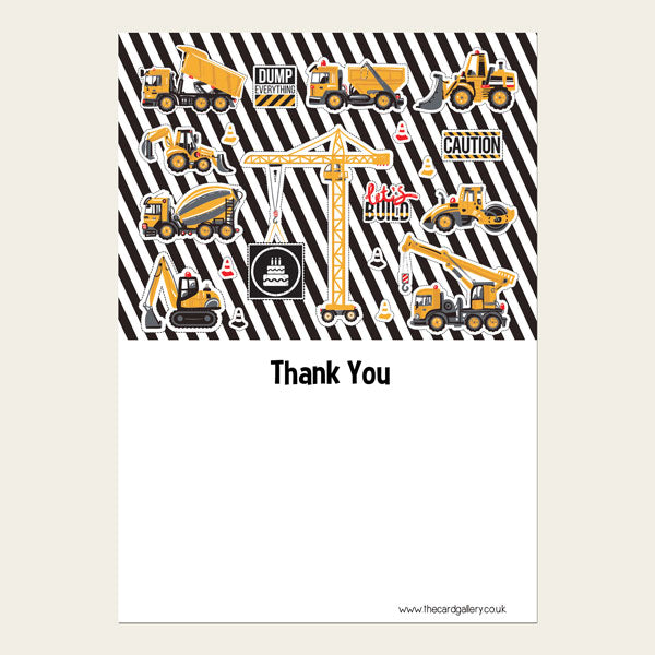 Ready to Write Childrens Thank You Cards - Cool Construction - Pack of 10