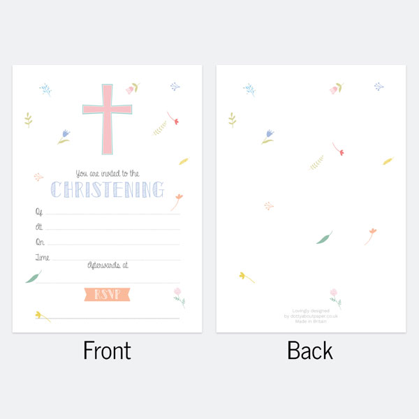 Christening Invitations - Scattered Flowers - Pack of 10