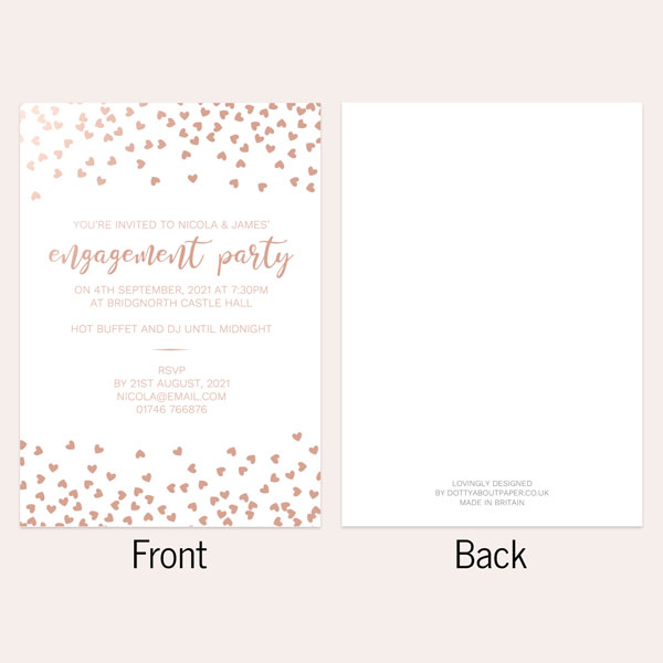 Foil Engagement Party Invitations - Scattered Hearts