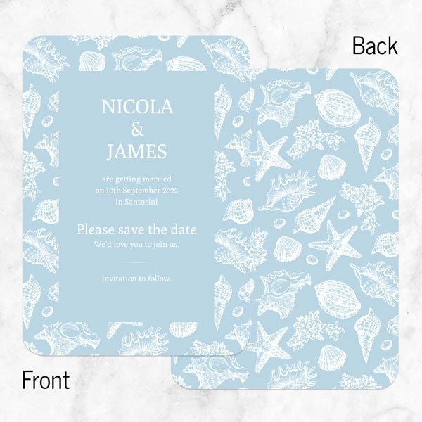 Seashell Elegance Iridescent Save the Date Cards