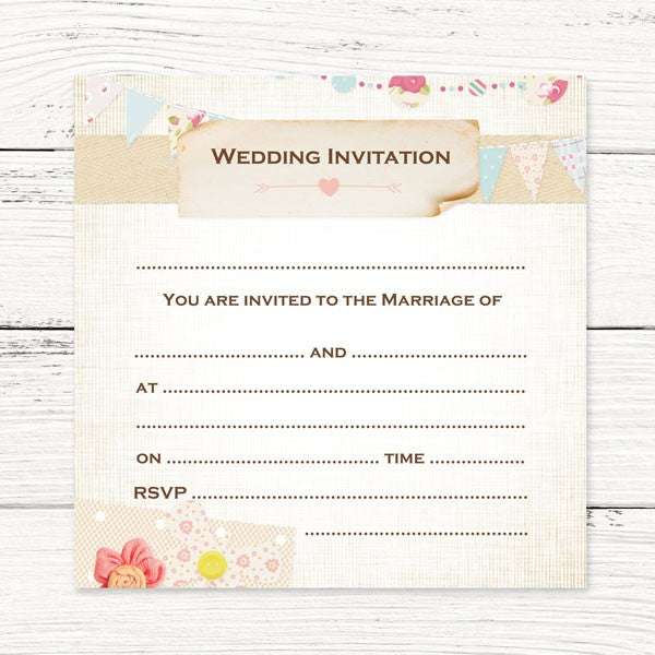 Ready to Write Wedding Postcard Invitations - Shabby Chic Bunting