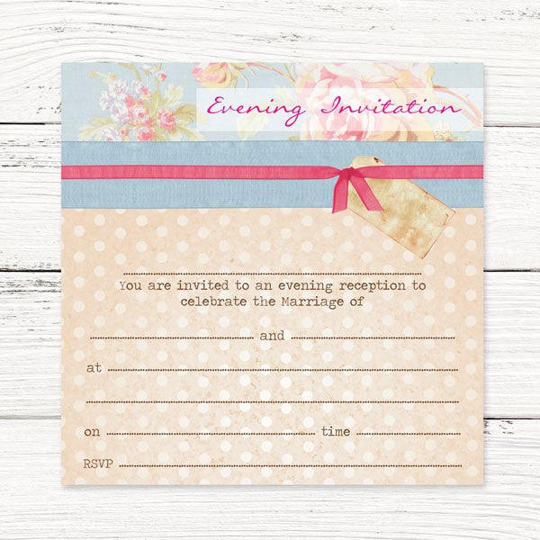 Ready to Write Evening Postcard Invitations - Shabby Chic Polka Dot Roses