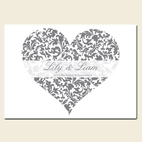 25th Wedding Anniversary Invitations - Silver & White Heart Pattern