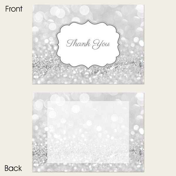 Ready to Write Thank You Cards - Silver Glitter Pattern - Pack of 10