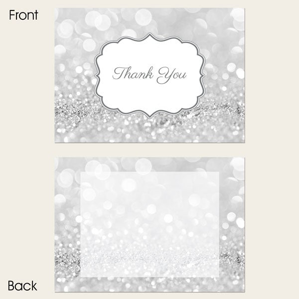 Ready to Write Thank You Cards - Silver Glitter Pattern - Pack of 10