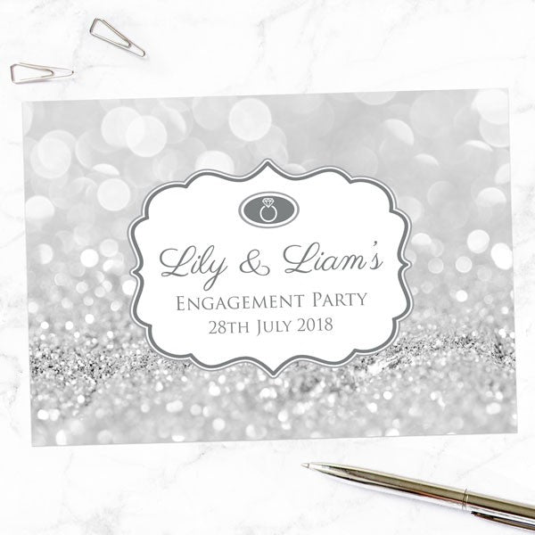 Engagement Invitations - Silver Glitter Pattern