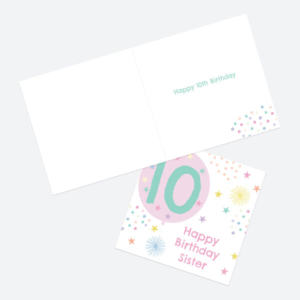 Sister Birthday Card - Girls Balloons Age 10