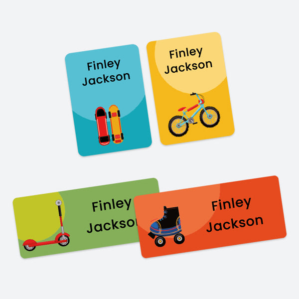 Mixed Pack Personalised Stick On Waterproof Name Labels - Skate Park Fun - Pack of 43