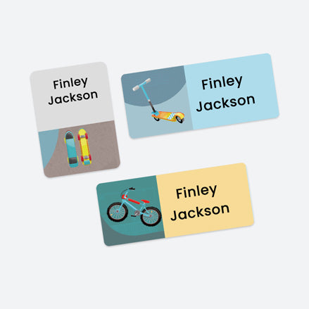 Mixed Pack Personalised Stick On Waterproof Name Labels - Skate Park - Pack of 43