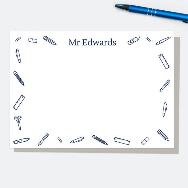 Smart Stationery - Blue - Personalised A6 Note Card - Pack of 10