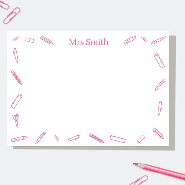 Smart Stationery - Pink - Personalised A6 Note Card - Pack of 10