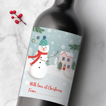 Snowman Scene - Christmas Bottle Labels - Pack of 9