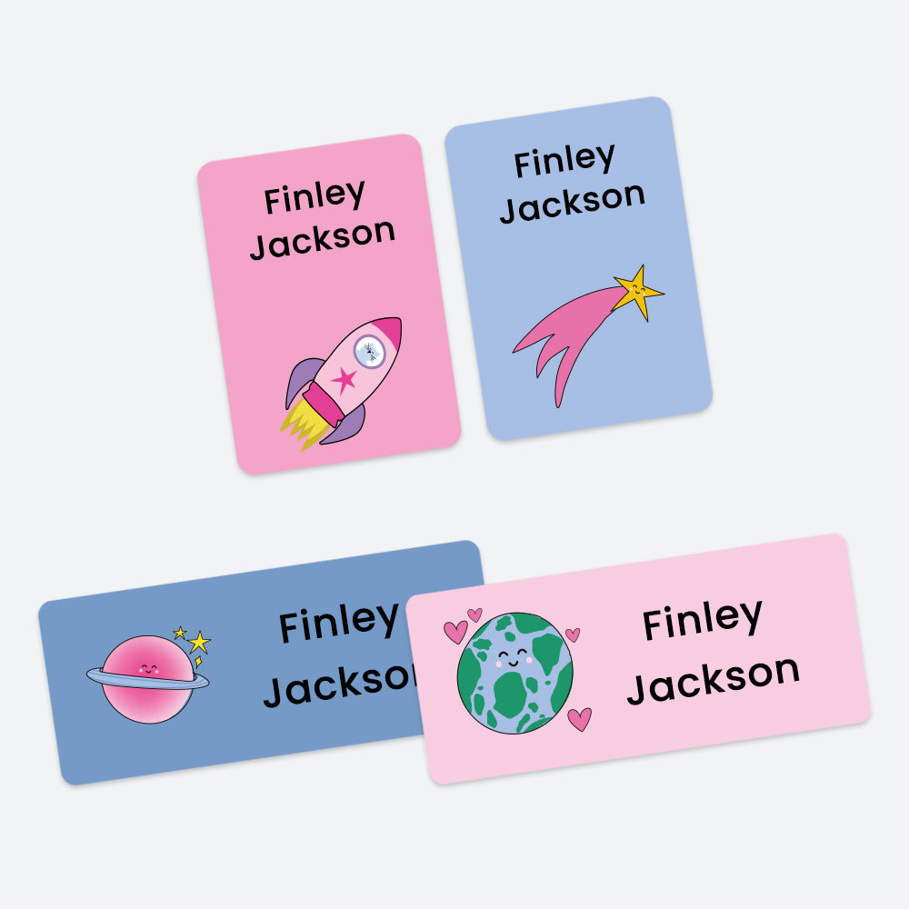 Mixed Pack Personalised Stick On Waterproof Name Labels - Solar System - Star - Pack of 43