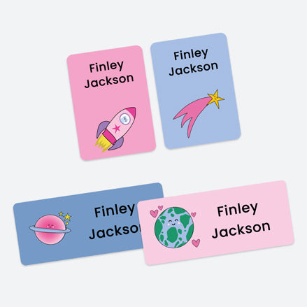 Mixed Pack Personalised Stick On Waterproof Name Labels - Solar System - Star - Pack of 43