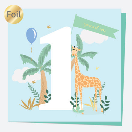 Luxury Foil Son Birthday Card - Animal World - Giraffe - 1st Birthday