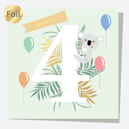 Luxury Foil Son Birthday Card - Animal World - Koala - 4th Birthday