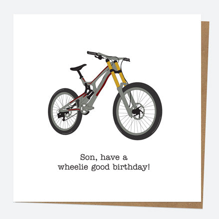Son Birthday Card - Hand Drawn Funnies - Bike - Wheelie Good Son