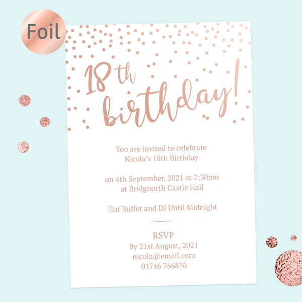 Foil 18th Birthday Invitations - Sparkly Typography - Pack of 10