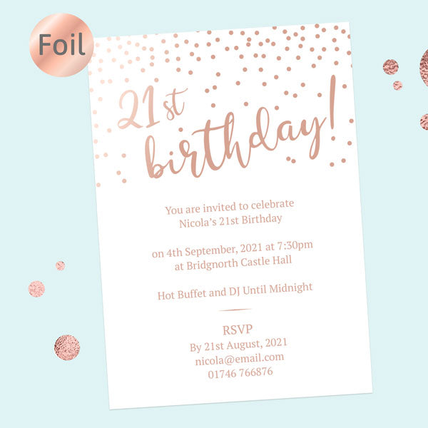 Foil 21st Birthday Invitations - Sparkly Typography - Pack of 10