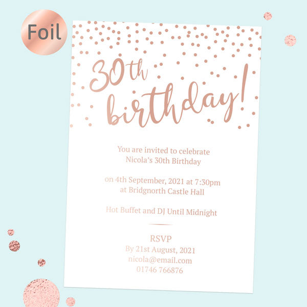 Foil 30th Birthday Invitations - Sparkly Typography - Pack of 10