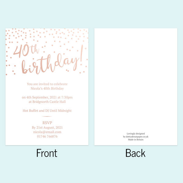 Foil 40th Birthday Invitations - Sparkly Typography - Pack of 10