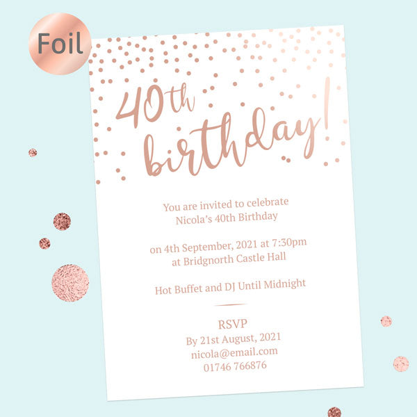 Foil 40th Birthday Invitations - Sparkly Typography - Pack of 10