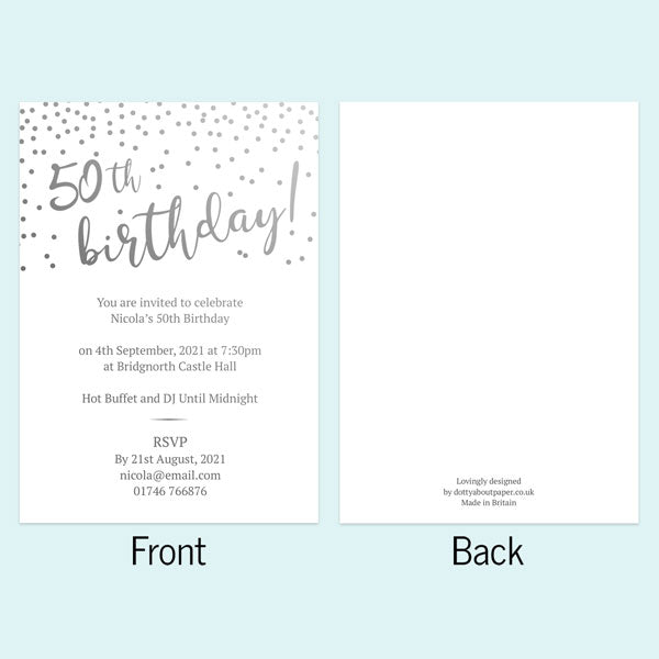 Foil 50th Birthday Invitations - Sparkly Typography - Pack of 10