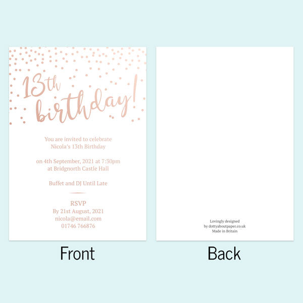 Foil Teen Birthday Invitations - Sparkly Typography - Pack of 10